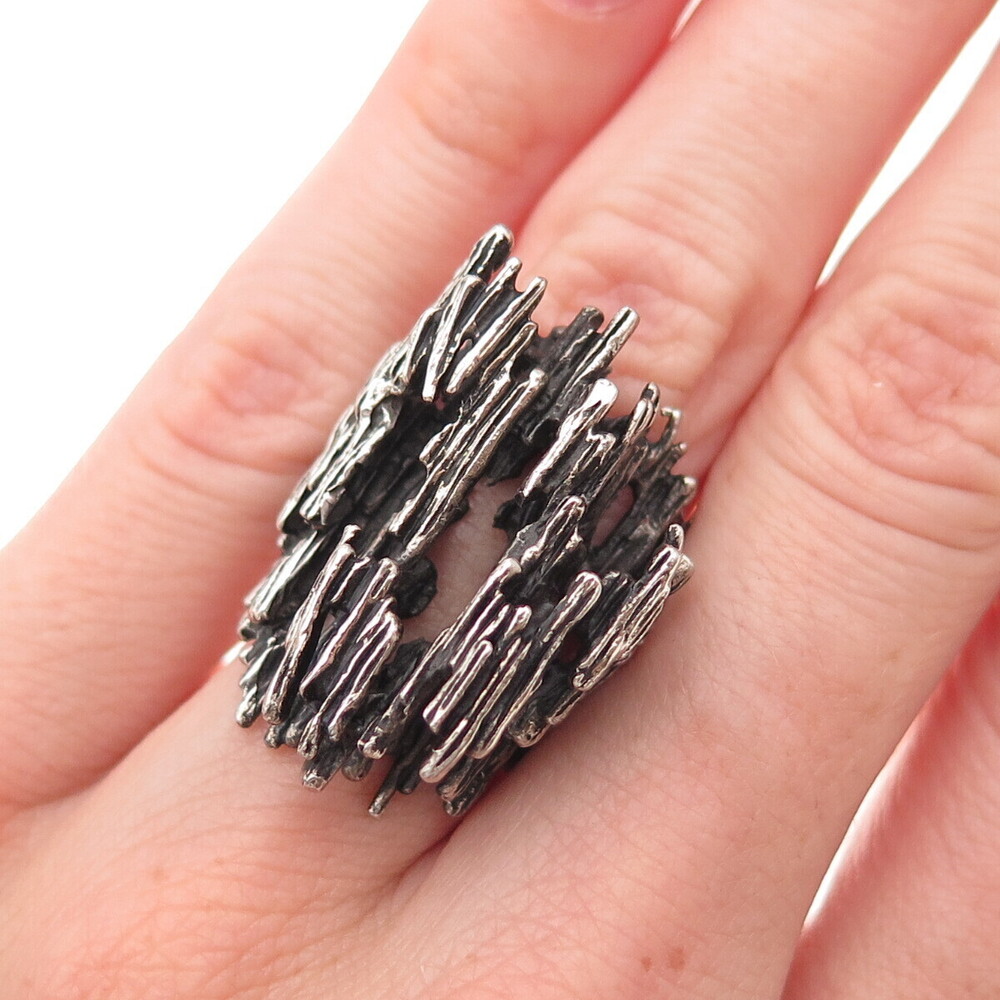 925 Sterling Silver Vintage Modernist Oxidized Ring Size 6.5